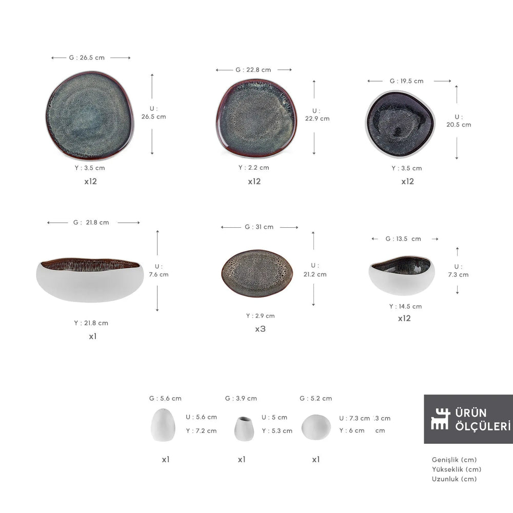 Karaca Earth Collection Galactic 55 Dele – 12 Personers Spisesæt, Hvid - Løven Home