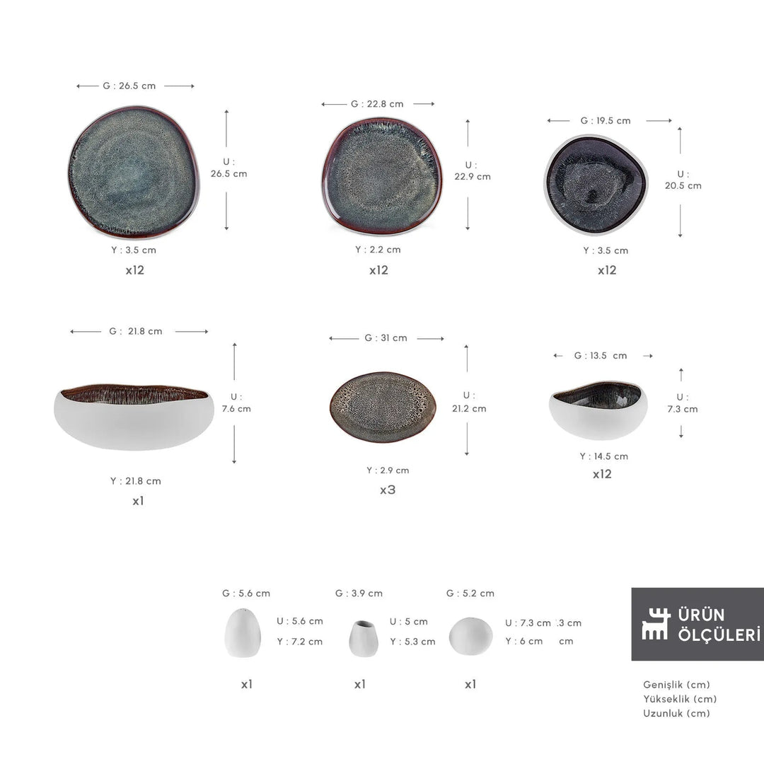 Karaca Earth Collection Galactic 55 Dele – 12 Personers Spisesæt, Hvid - Løven Home