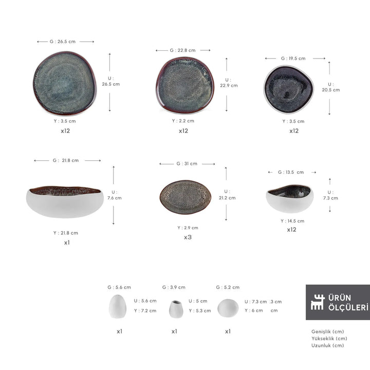 Karaca Earth Collection Galactic 55 Dele – 12 Personers Spisesæt, Hvid - Løven Home