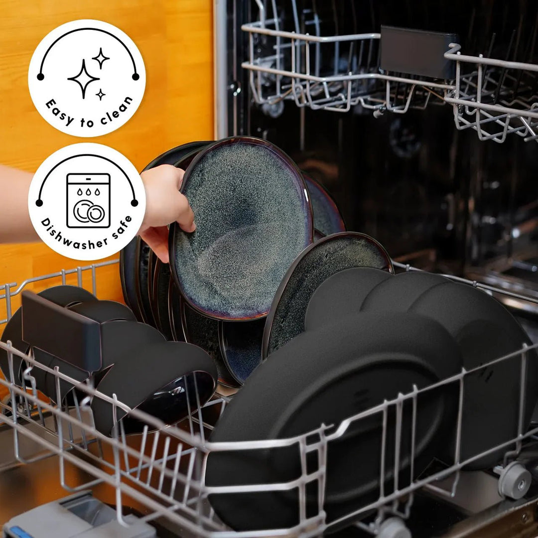 Karaca Earth Collection New Galactic Reactive Glaze – 55 dele Middagsservice til 12 personer, Sort - Løven Home