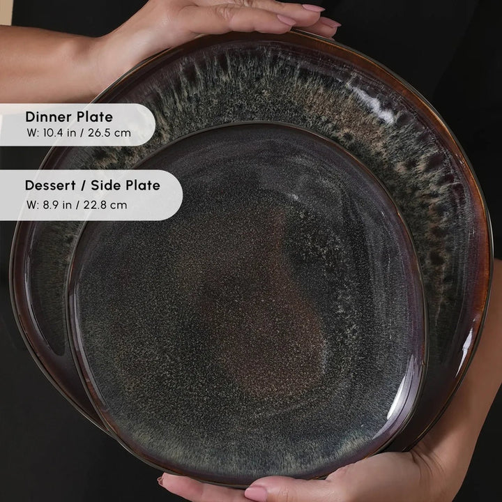 Karaca Earth Collection New Galactic Reactive Glaze – 55 dele Middagsservice til 12 personer, Sort - Løven Home