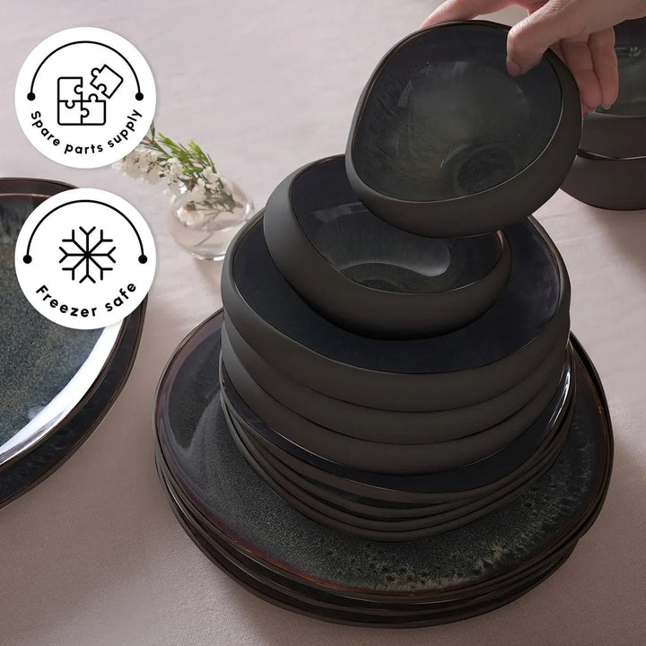 Karaca Earth Collection New Galactic Reactive Glaze – 55 dele Middagsservice til 12 personer, Sort - Løven Home