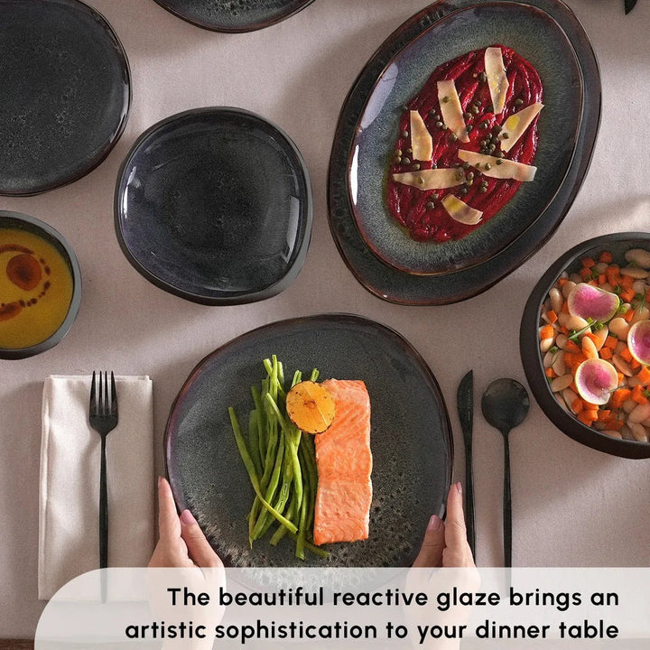 Karaca Earth Collection New Galactic Reactive Glaze – 55 dele Middagsservice til 12 personer, Sort - Løven Home