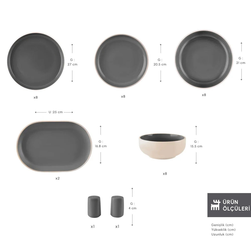 Karaca Earth Collection Terra 36 Dele – Spisesæt til 8 Personer, Antracit - Løven Home