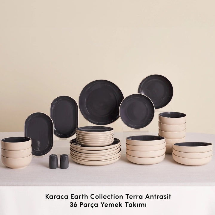 Karaca Earth Collection Terra 36 Dele – Spisesæt til 8 Personer, Antracit - Løven Home