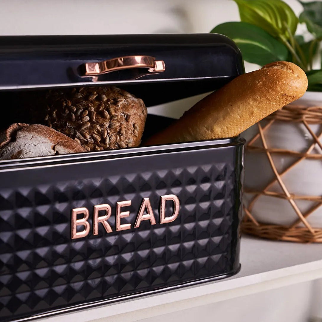 Karaca Elmas XL Brødkasse Sæt – Sort Diamant - design inkl. 3 Opbevaringskrukker - Løven Home