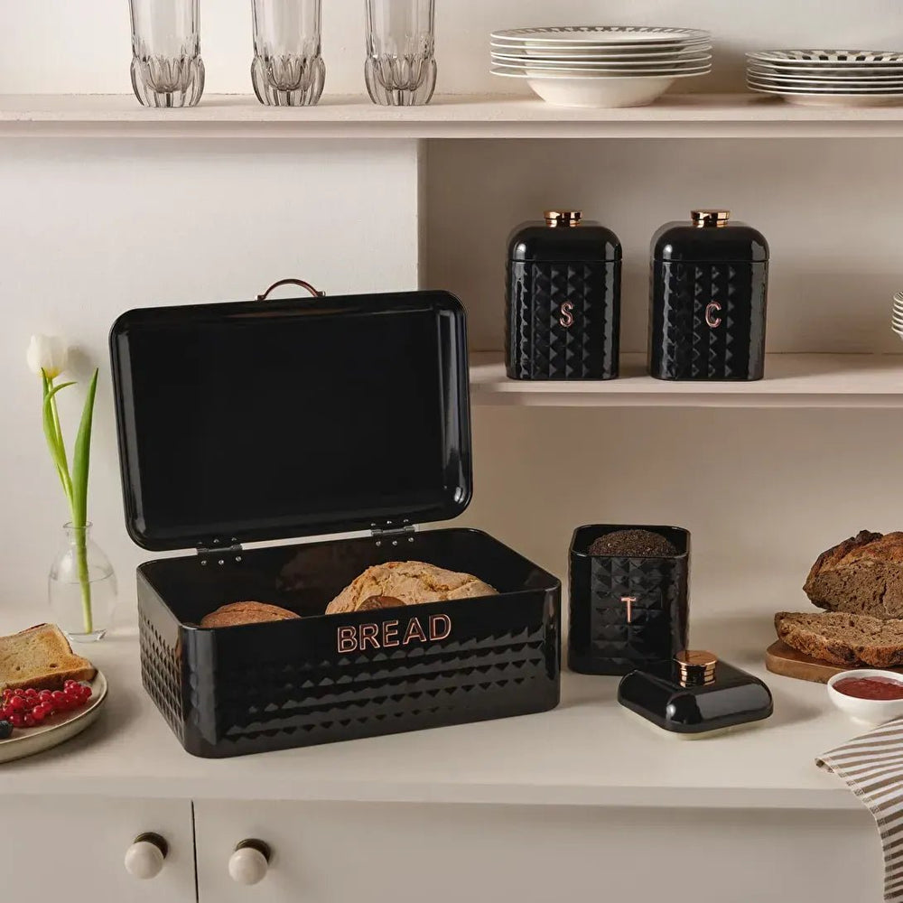 Karaca Elmas XL Brødkasse Sæt – Sort Diamant - design inkl. 3 Opbevaringskrukker - Løven Home