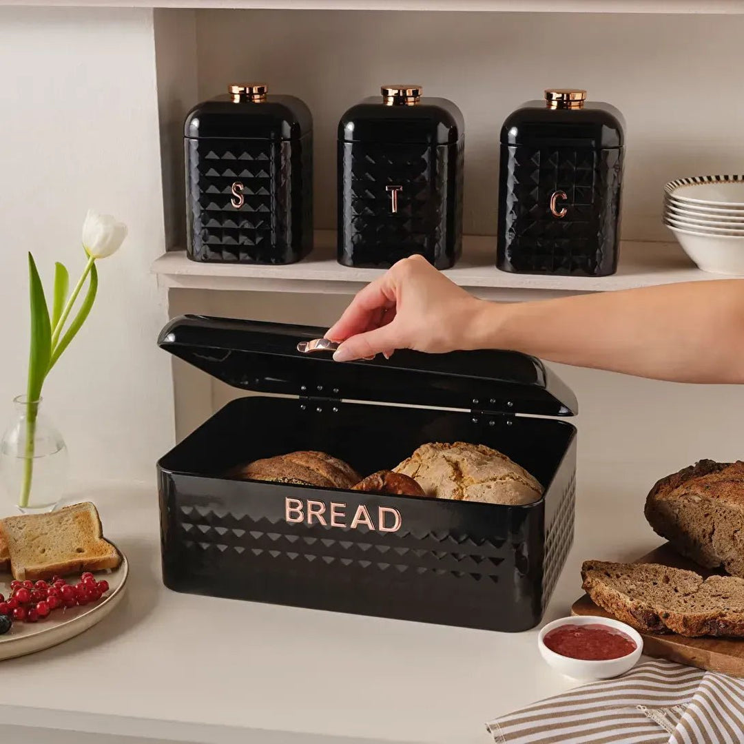 Karaca Elmas XL Brødkasse Sæt – Sort Diamant - design inkl. 3 Opbevaringskrukker - Løven Home