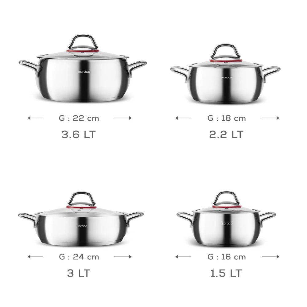 Karaca Emirgan Induktion 8 - delt Rustfrit Stål Grydesæt - Løven Home