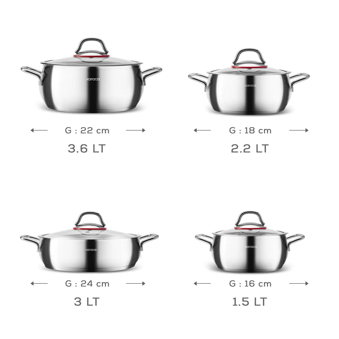 Karaca Emirgan Induktion 8 - delt Rustfrit Stål Grydesæt - Løven Home