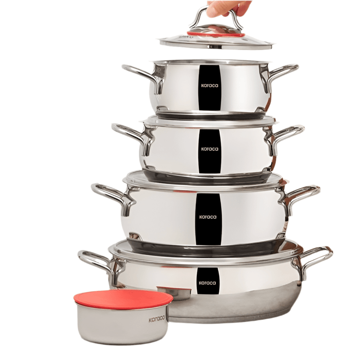Karaca Emirgan XL Induktion 10 - delt Stålgryde­sæt m/Opbevaringsboks - Løven Home