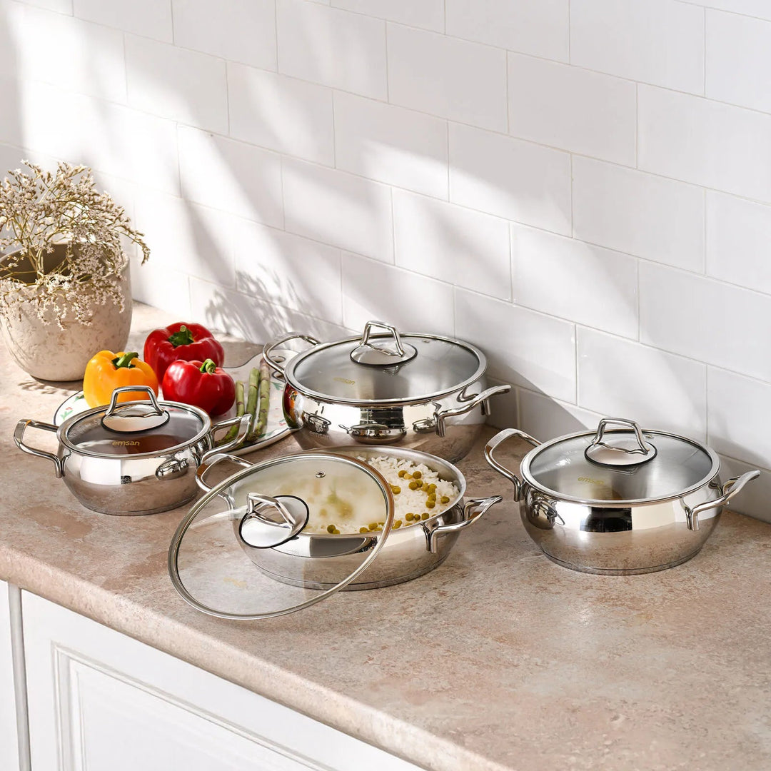 Karaca Emsan Cemre – 8 dele Induktionskompatibelt Grydesæt i Rustfrit Stål - Løven Home