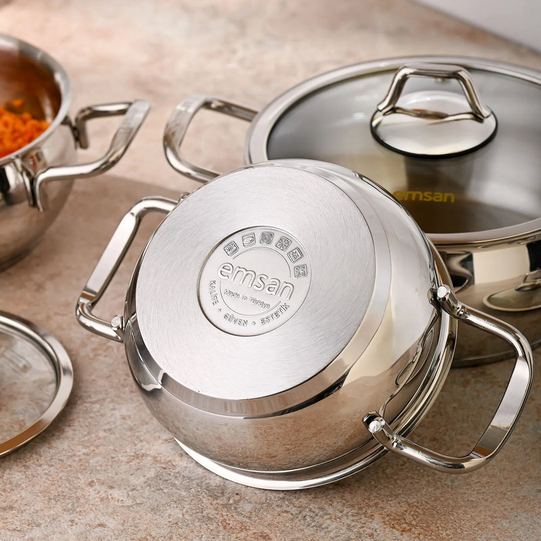 Karaca Emsan Cemre – 8 dele Induktionskompatibelt Grydesæt i Rustfrit Stål - Løven Home