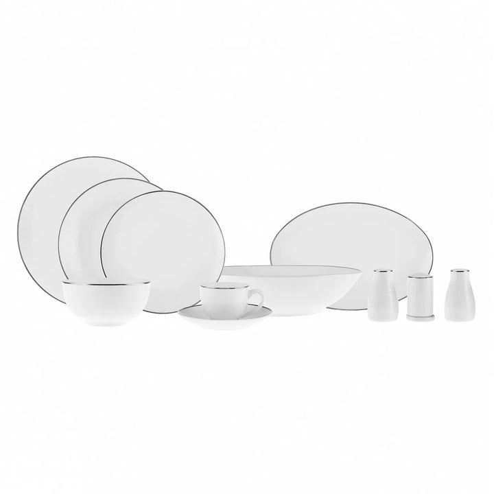 Karaca Epsilon Porcelænssæt Sølvkant - 76 dele 12 personer - Løven Home