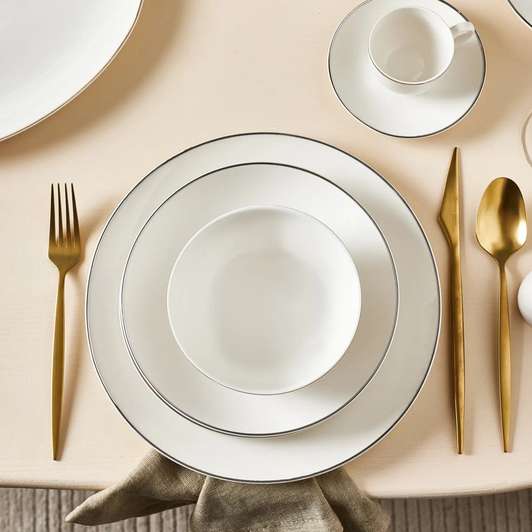 Karaca Epsilon Porcelænssæt Sølvkant - 76 dele 12 personer - Løven Home