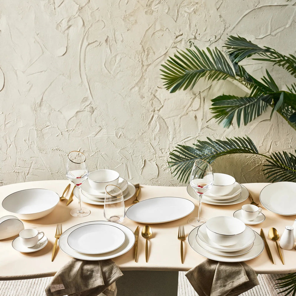 Karaca Epsilon Porcelænssæt Sølvkant - 76 dele 12 personer - Løven Home