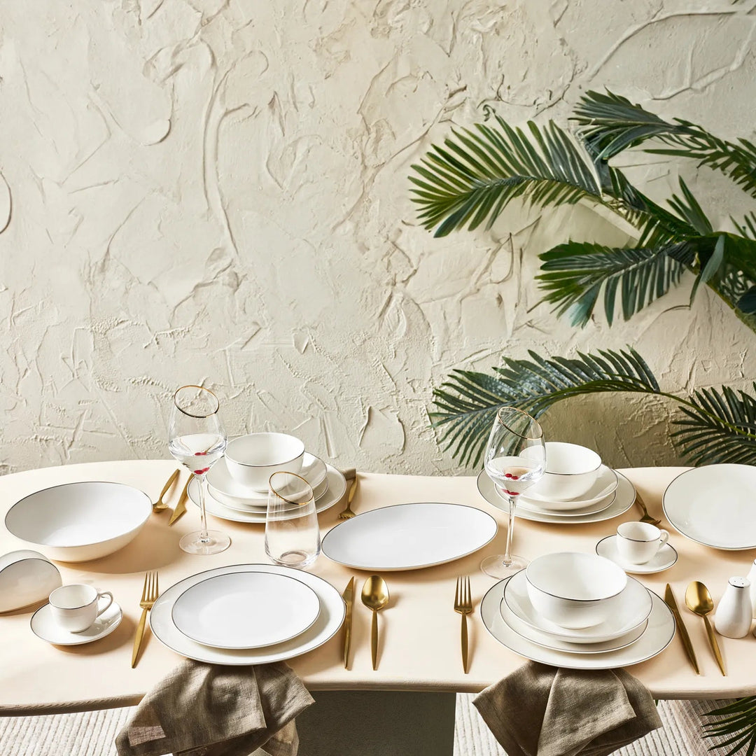 Karaca Epsilon Porcelænssæt Sølvkant - 76 dele 12 personer - Løven Home