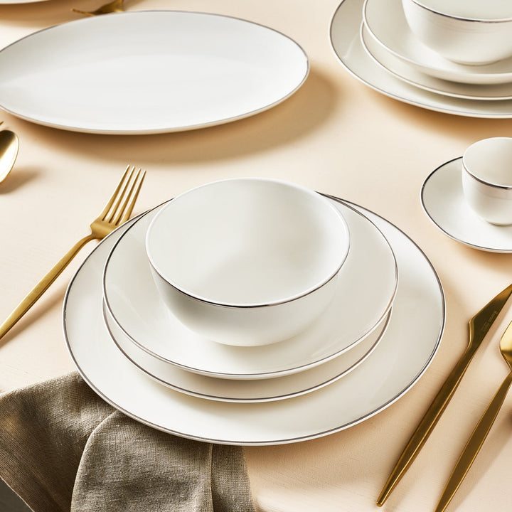 Karaca Epsilon Porcelænssæt Sølvkant - 76 dele 12 personer - Løven Home