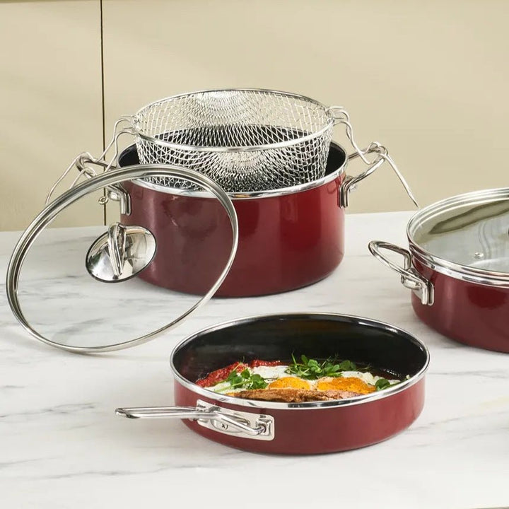 Karaca Erva 14 dele Emaljeret Grydesæt med Induktionsbund 28 - 24 - 18 cm – Bordeaux - Løven Home