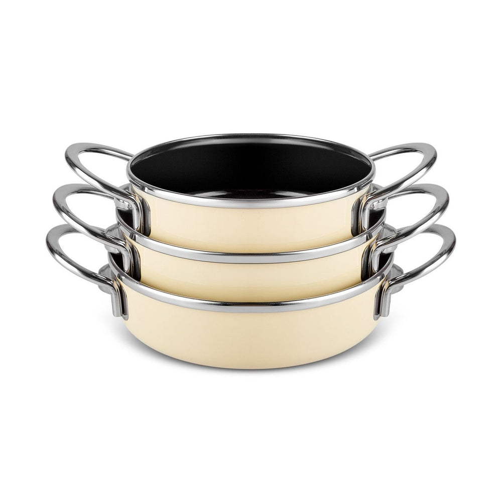 Karaca Erva Emaljeret Induktions Lavt Grydesæt 6 Dele 16 - 18 - 20 cm - Råhvid - Løven Home