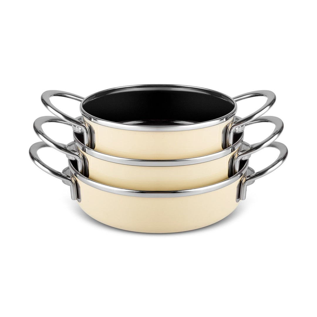 Karaca Erva Emaljeret Induktions Lavt Grydesæt 6 Dele 16 - 18 - 20 cm - Råhvid - Løven Home