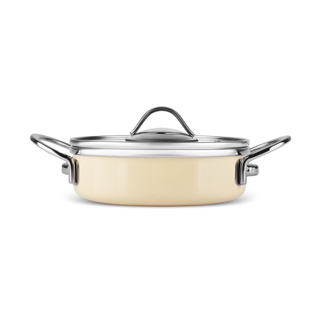 Karaca Erva Emaljeret Induktions Lavt Grydesæt 6 Dele 16 - 18 - 20 cm - Råhvid - Løven Home