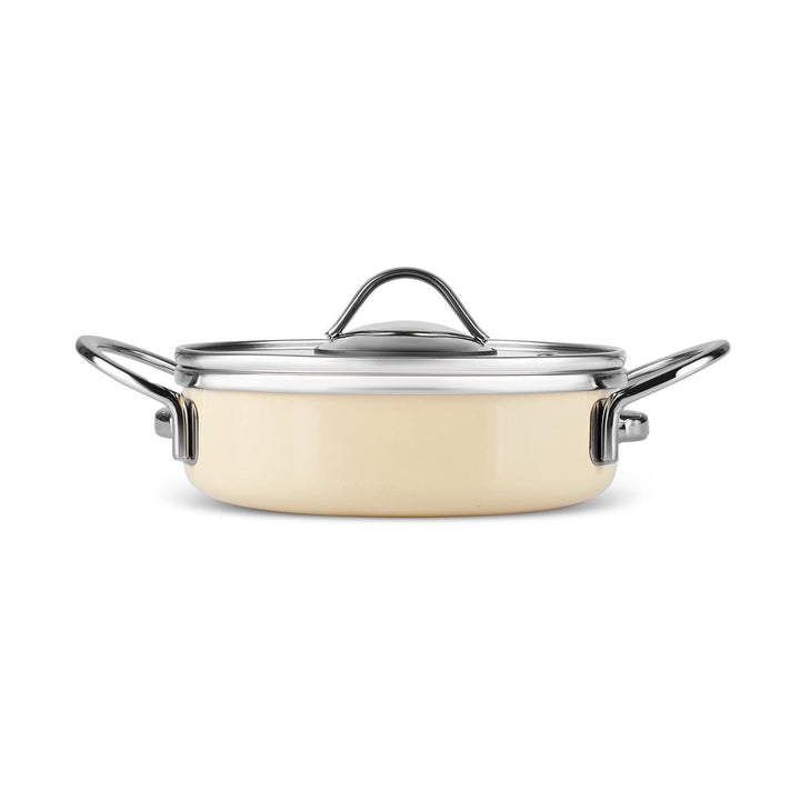 Karaca Erva Emaljeret Induktions Lavt Grydesæt 6 Dele 16 - 18 - 20 cm - Råhvid - Løven Home