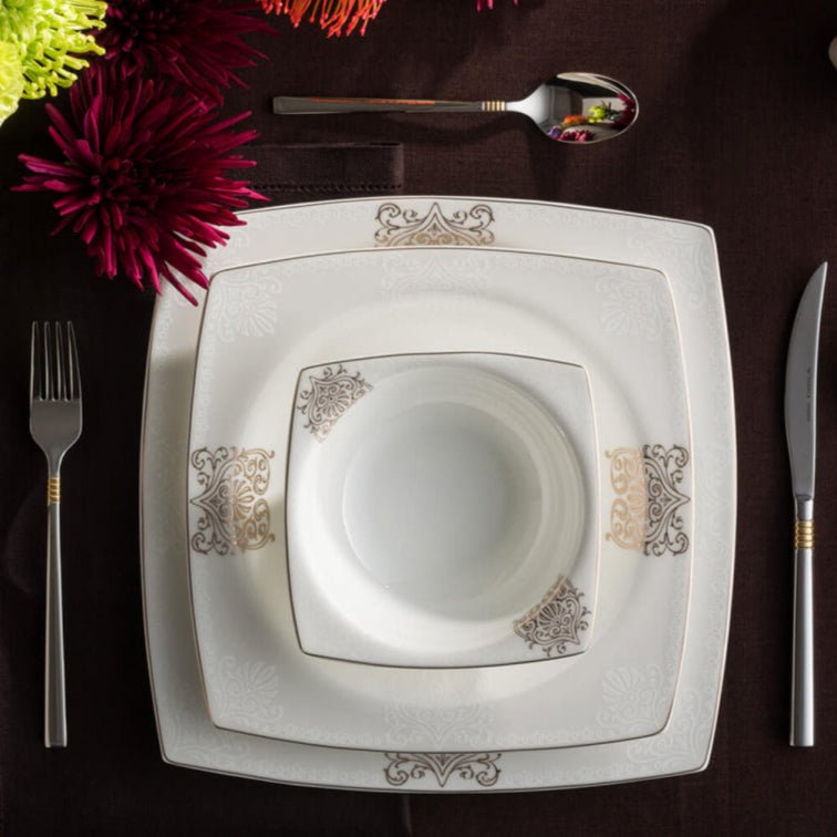 Karaca Fine Bone New Lotus Gold Spisestel til 4 Personer 17 Dele - Løven Home