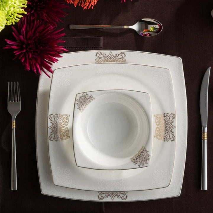 Karaca Fine Bone New Lotus Gold Spisestel til 4 Personer 17 Dele - Løven Home