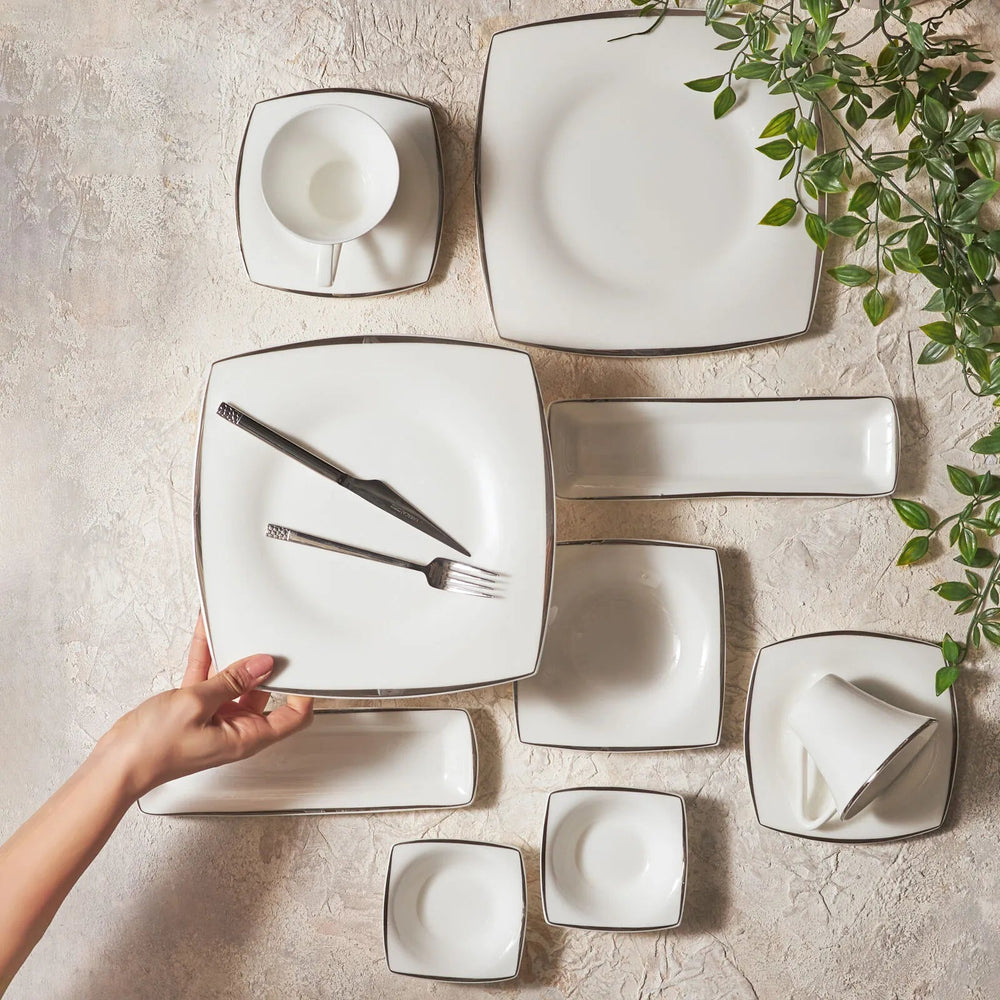 Karaca Fine Pearl Agate – 26 dele Morgenmads - og Serveringssæt til 6 personer, Platin - Løven Home