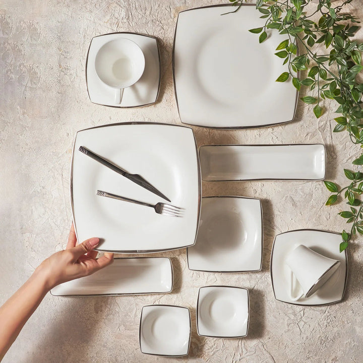 Karaca Fine Pearl Agate – 26 dele Morgenmads - og Serveringssæt til 6 personer, Platin - Løven Home