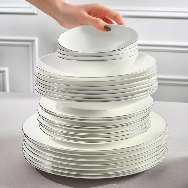 Karaca Fine Pearl Extra Chanak Middagssæt | 55 dele | 12 personer | Sølv - Løven Home