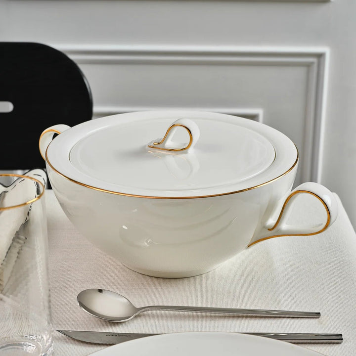 Karaca Fine Pearl - Extra Chanak Tallerkensæt - 55 dele | 12 personer | Hvid/Guld - Løven Home