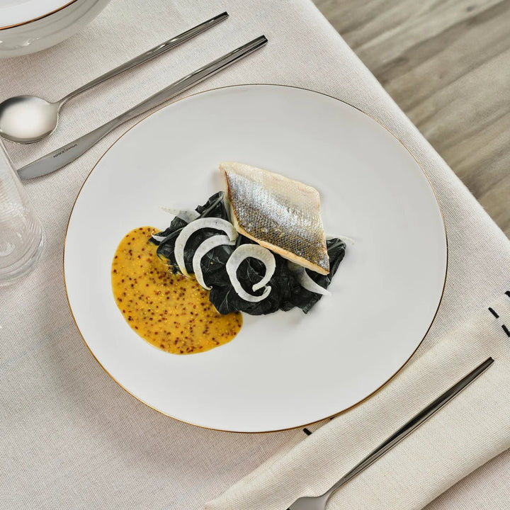 Karaca Fine Pearl - Extra Chanak Tallerkensæt - 55 dele | 12 personer | Hvid/Guld - Løven Home