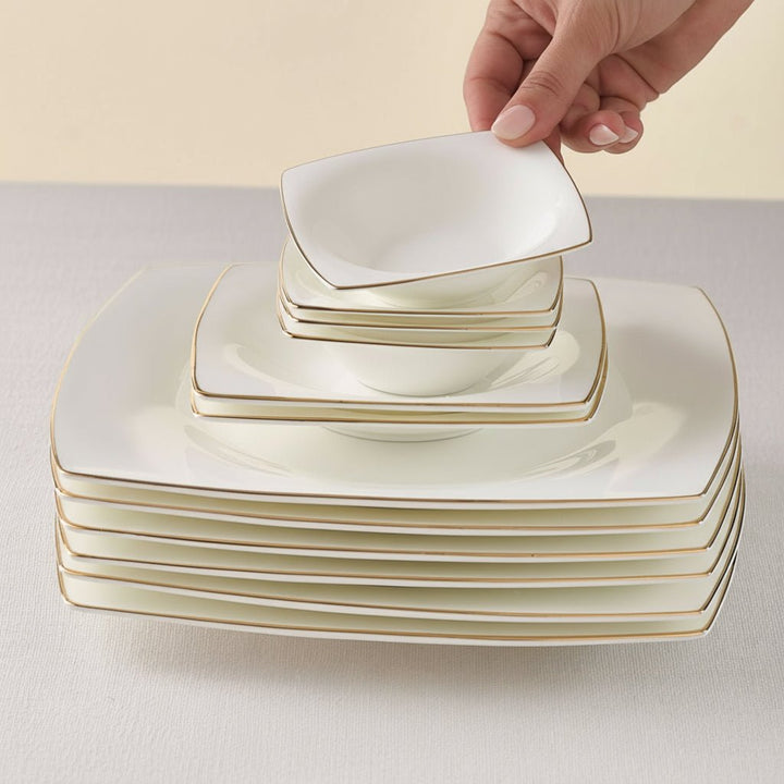 Karaca Fine Pearl Ragusa Porcelænssæt Guldkant og sølv kant – 26 dele, 6 personer. LUKSUS OG HELT UNIK SPISESTEL.KUN 999 SPAR 50 % - Løven Home