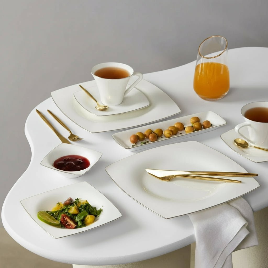 Karaca Fine Pearl Ragusa Porcelænssæt Guldkant og sølv kant – 26 dele, 6 personer. LUKSUS OG HELT UNIK SPISESTEL.KUN 999 SPAR 50 % - Løven Home