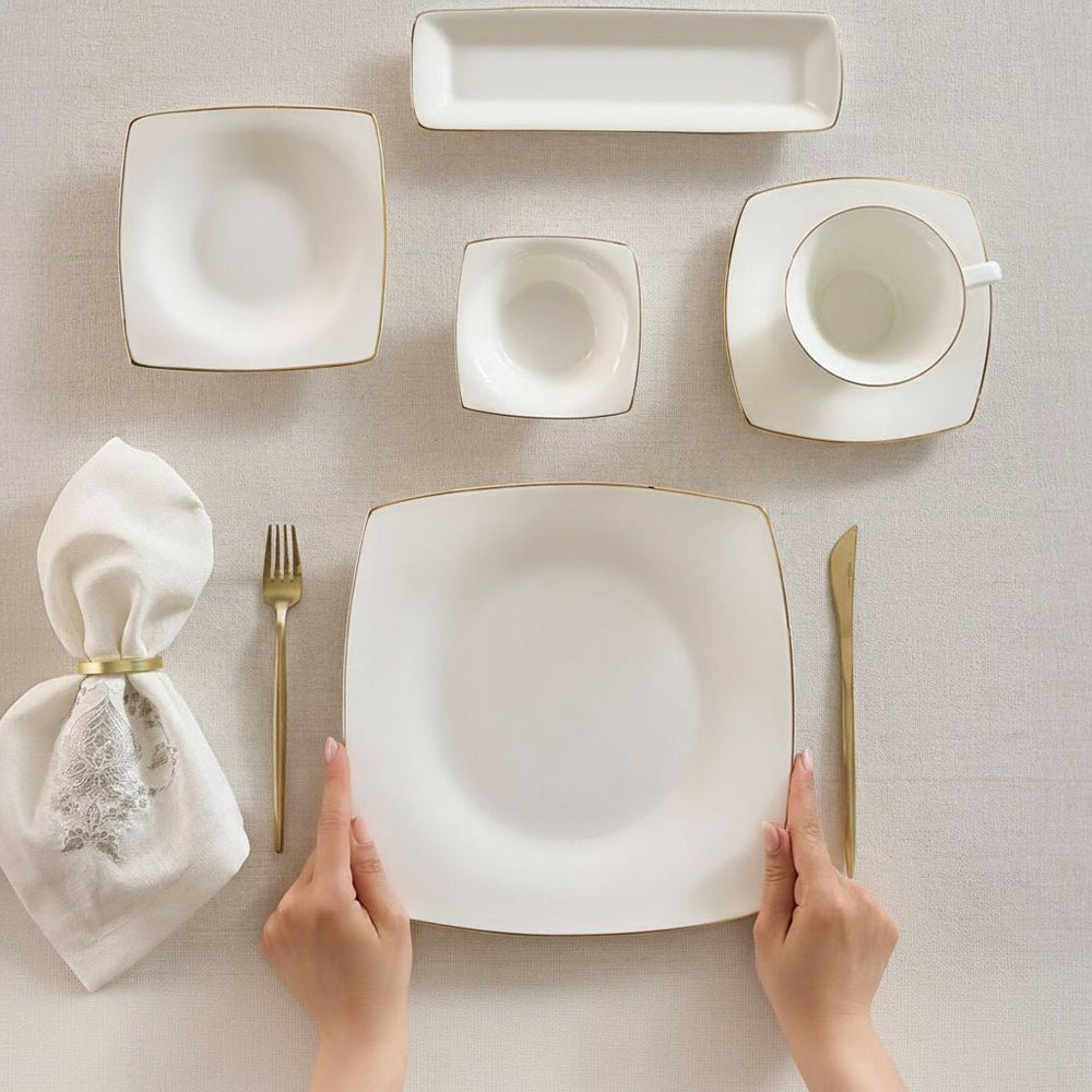 Karaca Fine Pearl Ragusa Porcelænssæt Guldkant og sølv kant – 26 dele, 6 personer. LUKSUS OG HELT UNIK SPISESTEL.KUN 999 SPAR 50 % - Løven Home