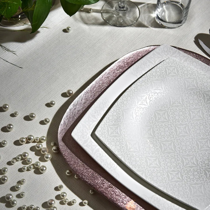 Karaca Fine Pearl Valentina – 62 - dele Firkantet Spisestel med Perlemor til 12 Personer - Løven Home