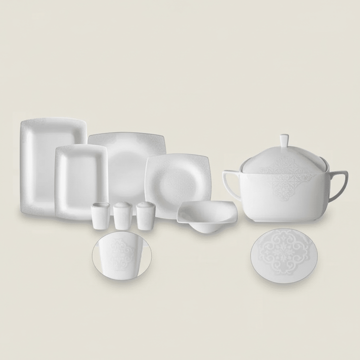 Karaca Fine Pearl Valentina – 62 - dele Firkantet Spisestel med Perlemor til 12 Personer - Løven Home