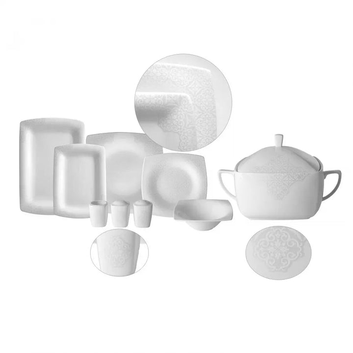 Karaca Fine Pearl Valentina – 62 - dele Firkantet Spisestel med Perlemor til 12 Personer - Løven Home