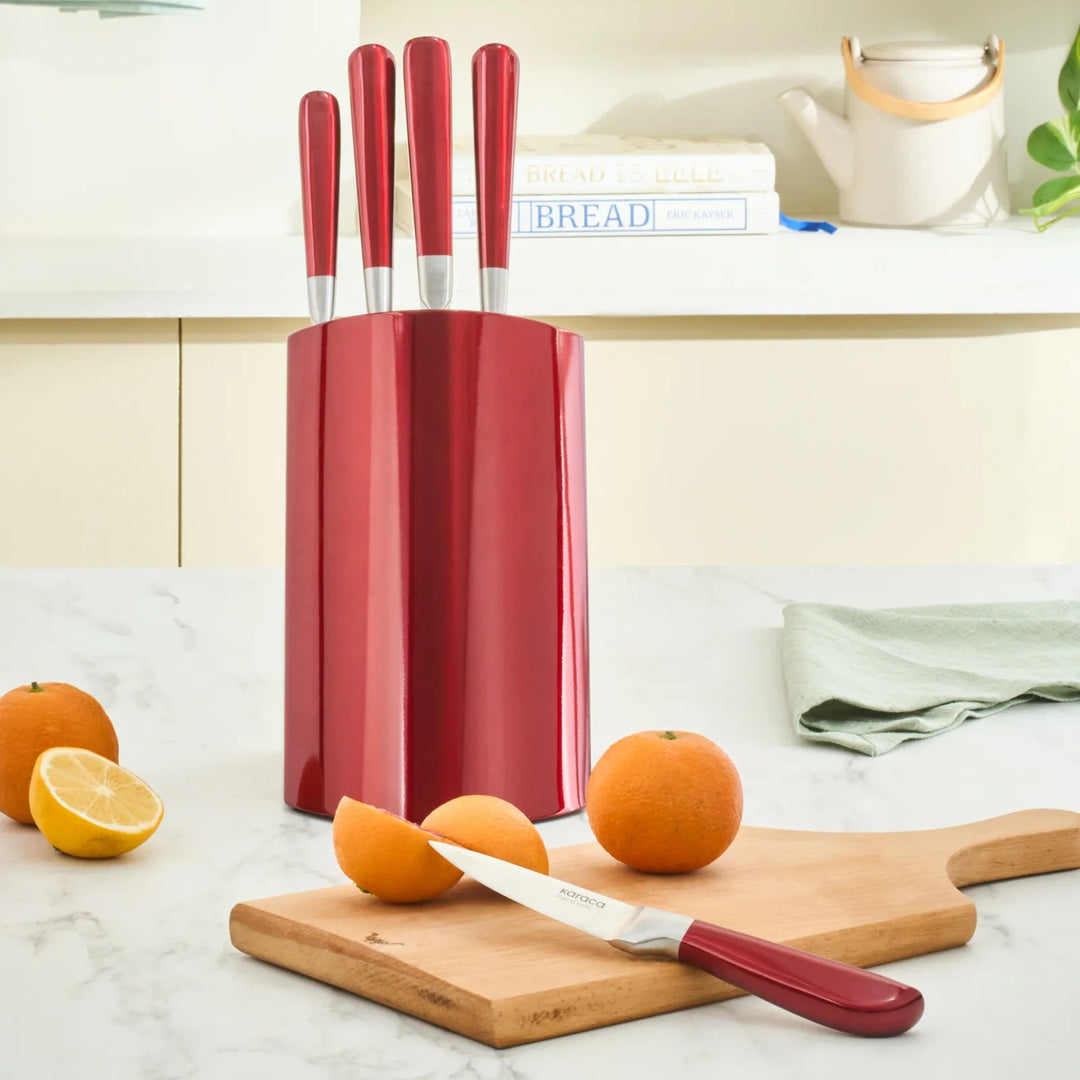 Karaca Flash 6 - delt Knivsæt m/Knivblok – Rød - Løven Home