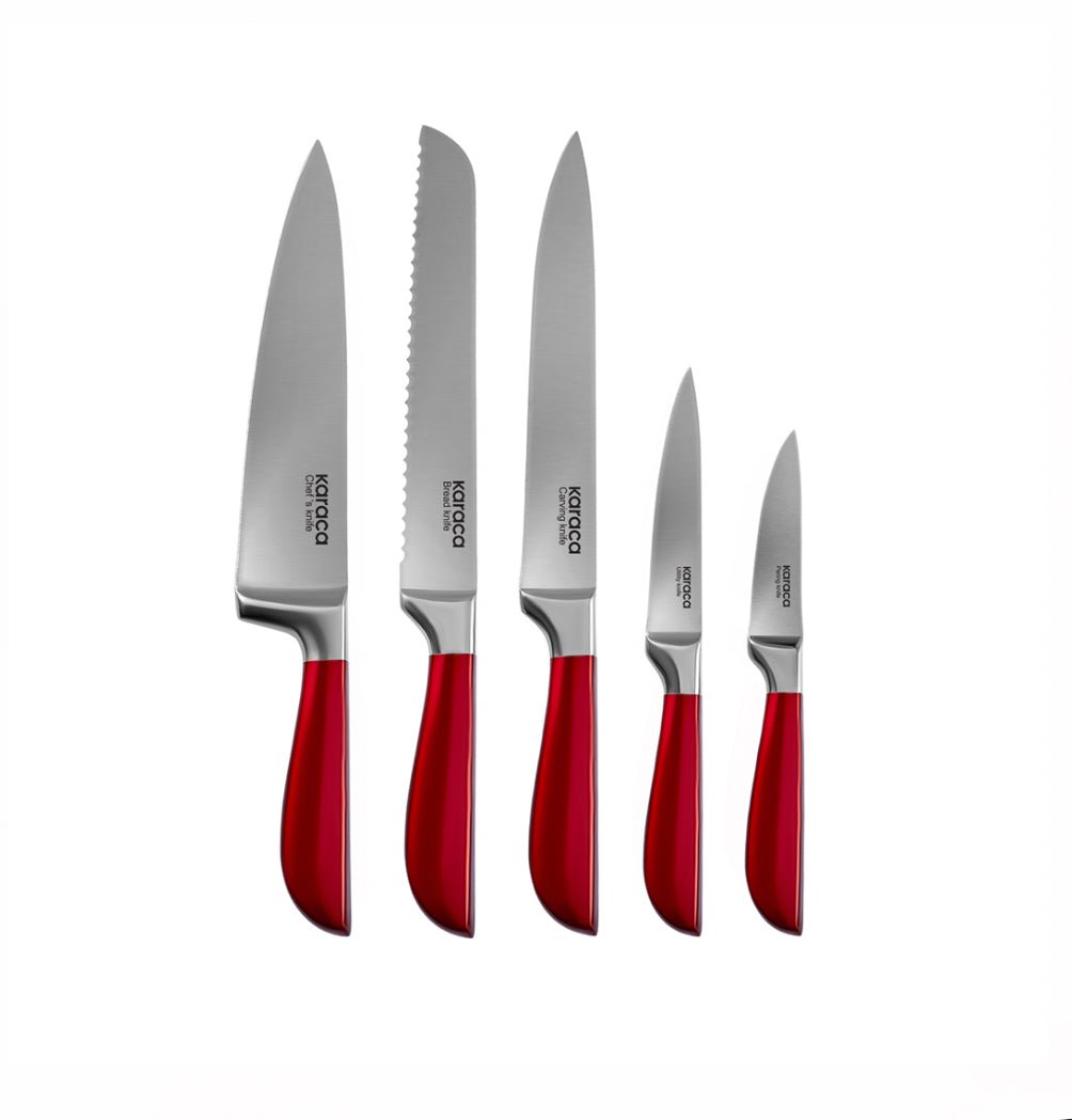 Karaca Flash 6 - delt Knivsæt m/Knivblok – Rød - Løven Home