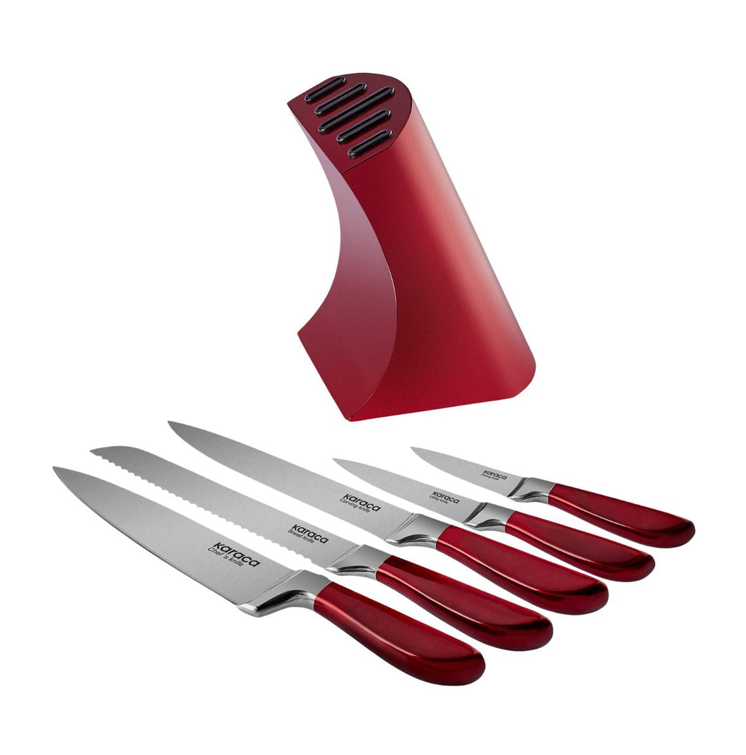Karaca Flash 6 - delt Knivsæt m/Knivblok – Rød - Løven Home