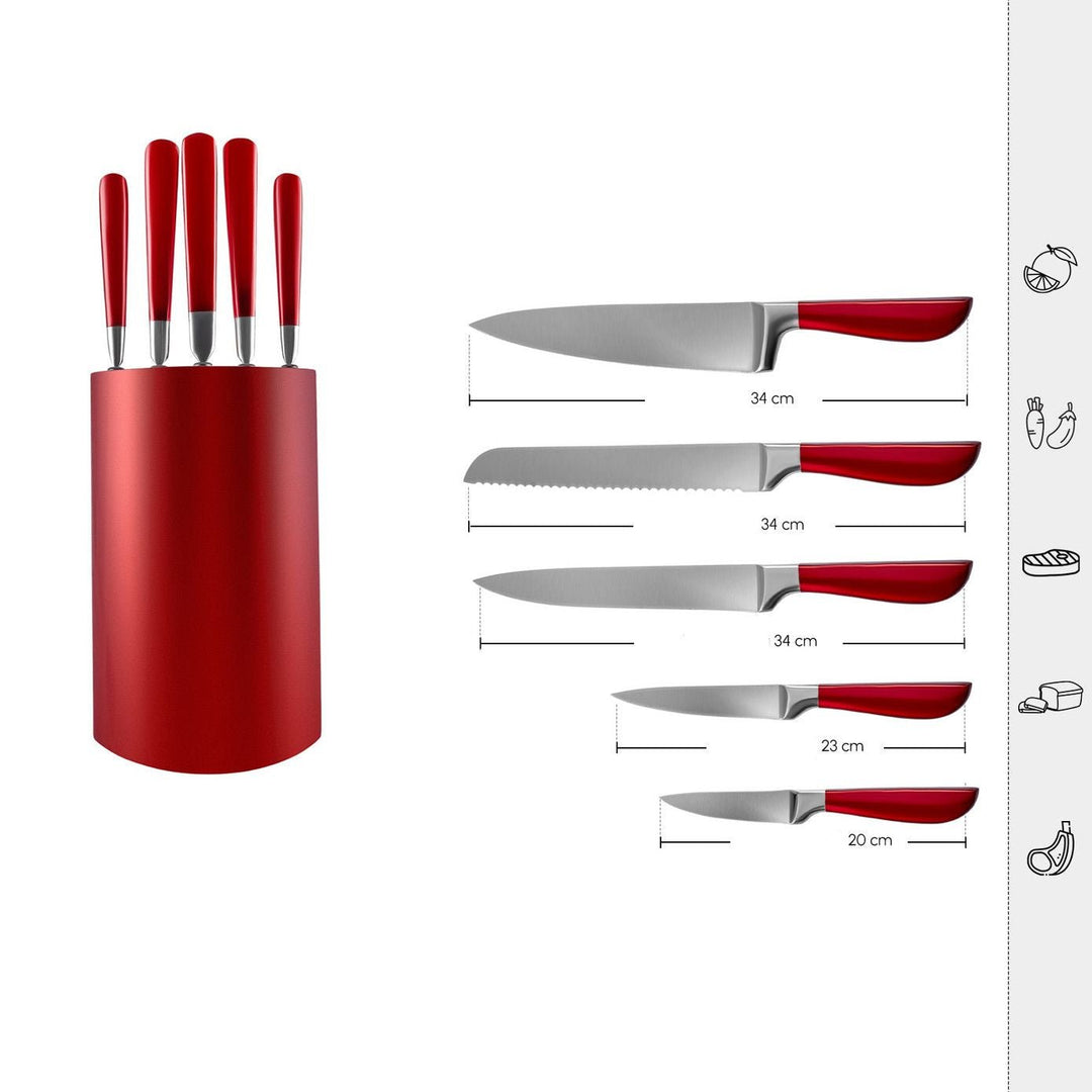 Karaca Flash 6 - delt Knivsæt m/Knivblok – Rød - Løven Home