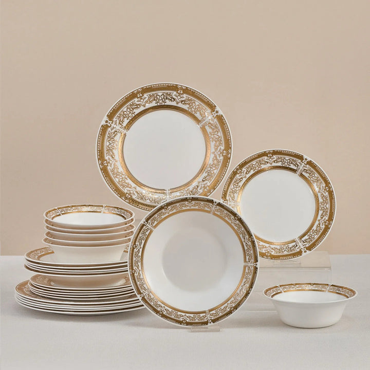 Karaca Forever Bone Goldenia 24 Dele – Spisesæt til 6 Personer - Løven Home