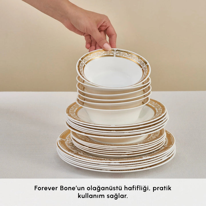 Karaca Forever Bone Goldenia 24 Dele – Spisesæt til 6 Personer - Løven Home