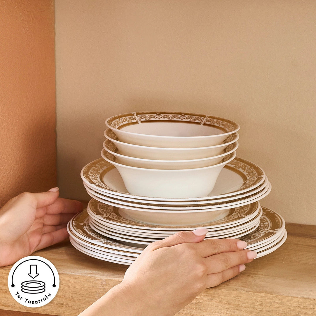 Karaca Forever Bone Goldenia 24 Dele – Spisesæt til 6 Personer - Løven Home