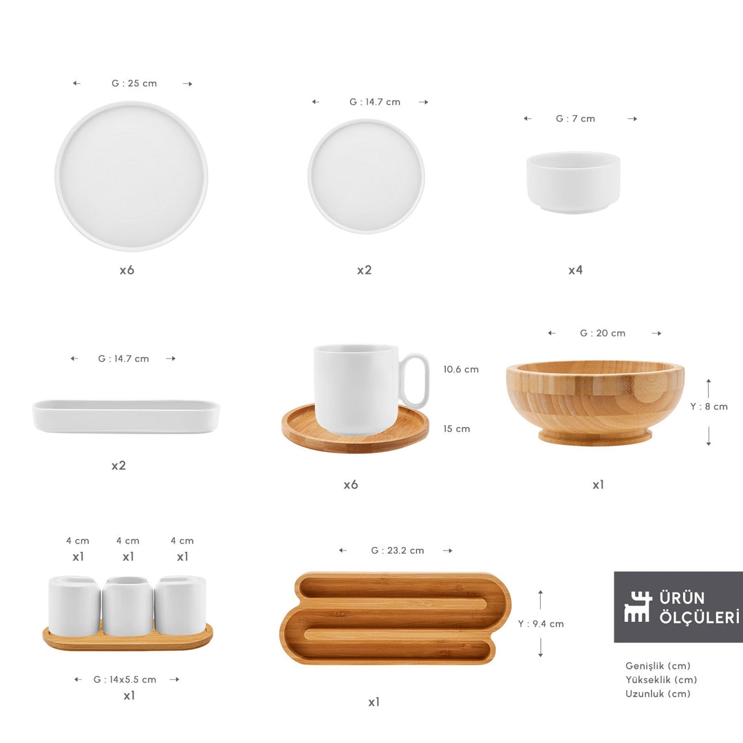 Karaca Forever Bone Surface 32 dele 6 - personers morgenmadssæt - Løven Home