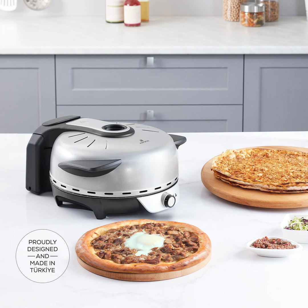 Karaca Gastro 10 - i - 1 Pizza, Lahmacun & Tandoori Brødmaskine – Biodiamant Sølv - 30 CM - Løven Home