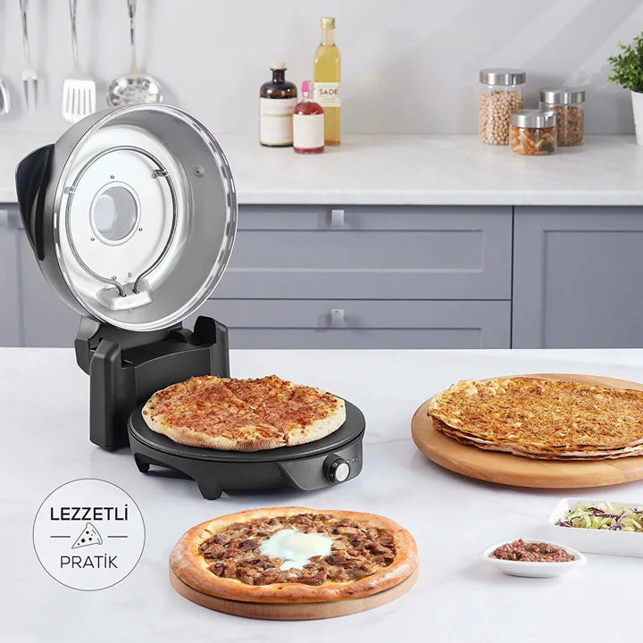 Karaca Gastro 10 - i - 1 Pizza, Lahmacun & Tandoori Brødmaskine – Biodiamant Sort - 30 CM - Løven Home